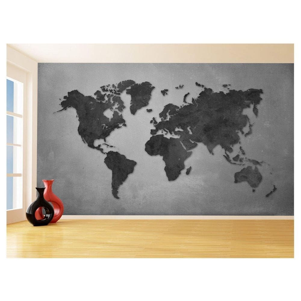 Papel De Parede 3D Mapa Mundi Cimento Concreto 3,5M Nmu57