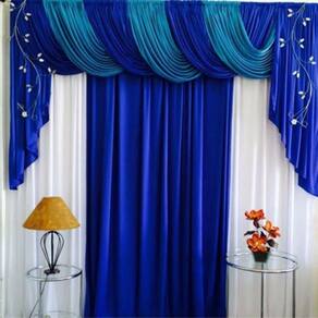 Cortina romantic para varão em malha 3,0x2,60m azul