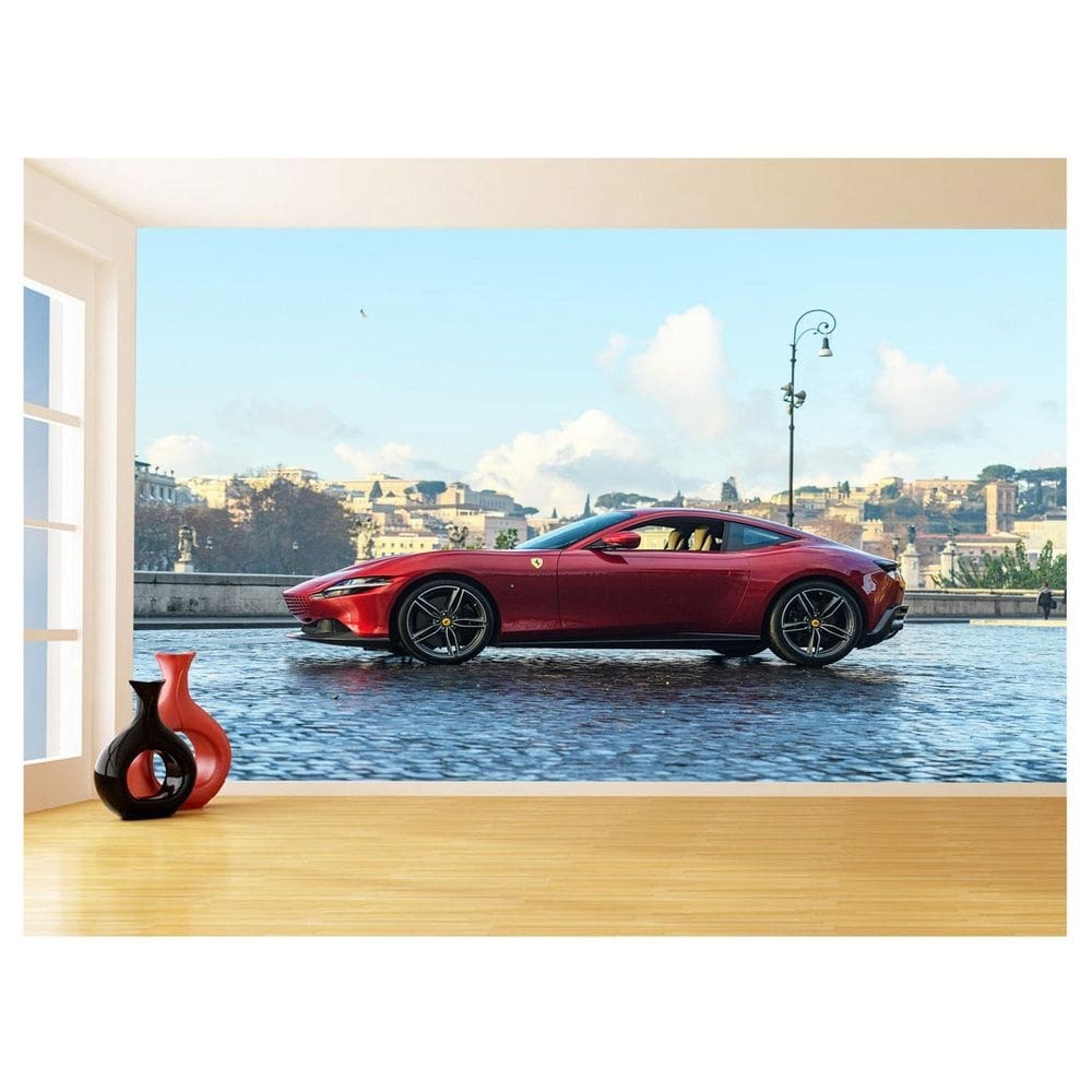 Papel De Parede 3D Carro Ferrari Vermelha Pista 3,5M Car139