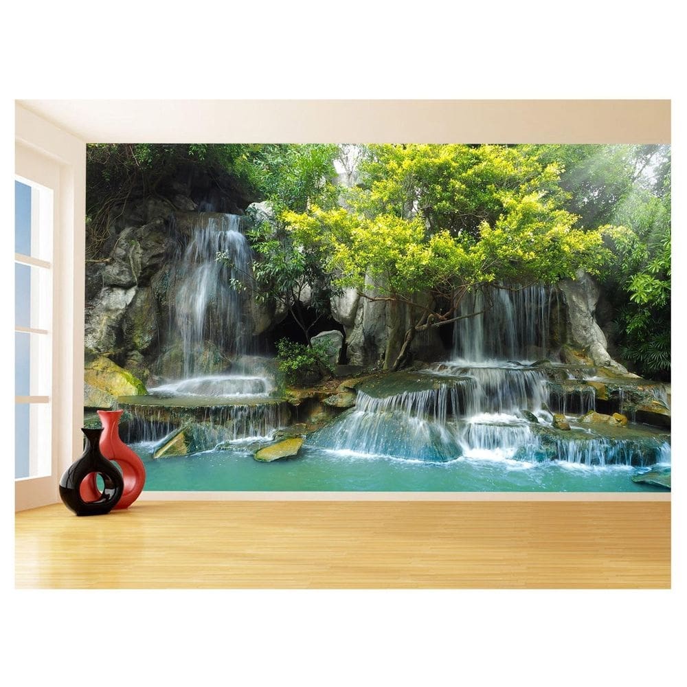 Papel De Parede 3D Paisagem Cachoeira Florestas 3,5M Nch249