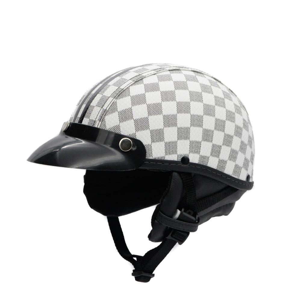 Capacete coquinho scooter moto elétrica bike xadrez couro