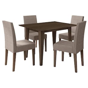 Mesa de Jantar 120cm Kate Amêndoa com 4 Cadeiras Josi Liso Amêndoa Cappuccino – Poliman
