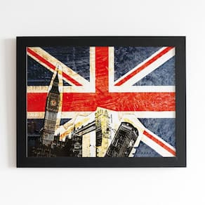 Bandeira Grã-Bretanha Londres Quadro Moldura Preta 60X40Cm