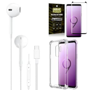 Capa samsung s9 plus + fone de ouvido tipo c + película 3d