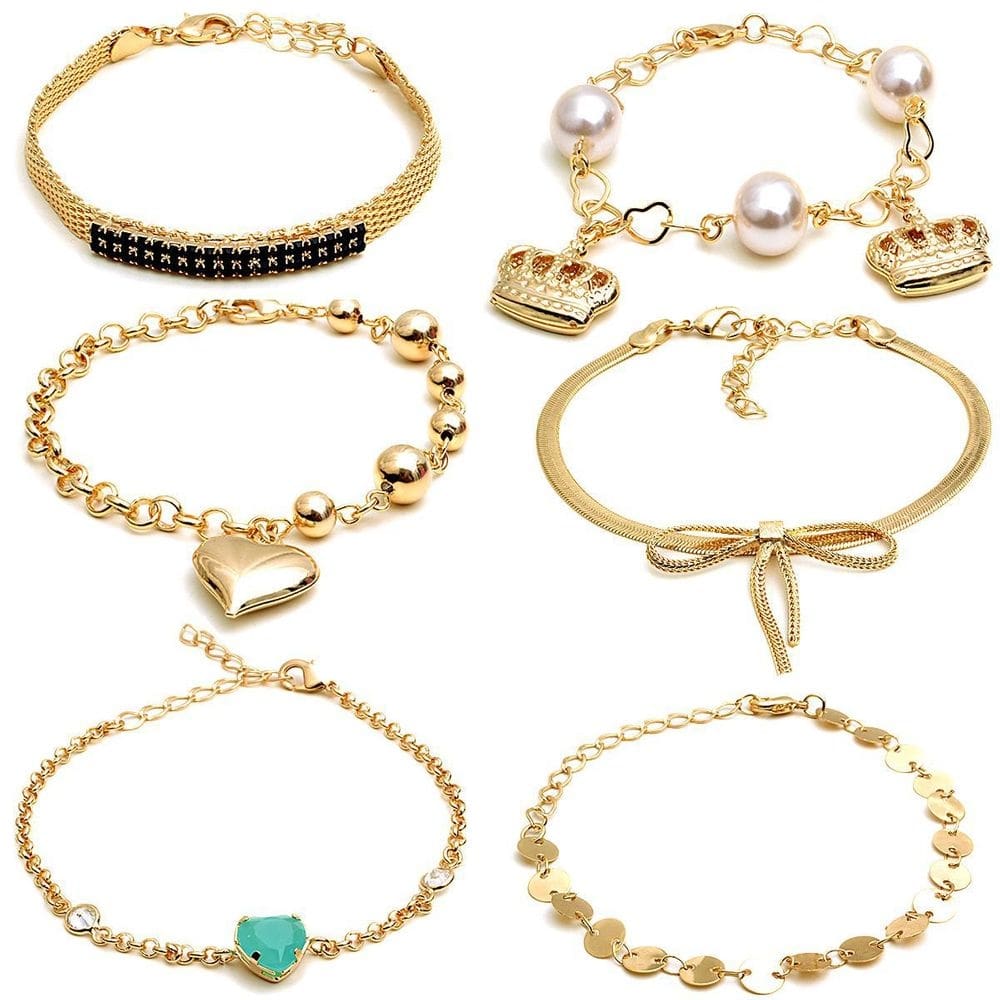 Kit com 10 pulseira feminina folheadas a ouro 18k