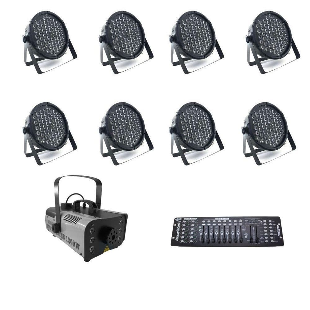 Kit 8 Par Leds + Máquina De Fumaça 1200W + Mesa Dmx 512