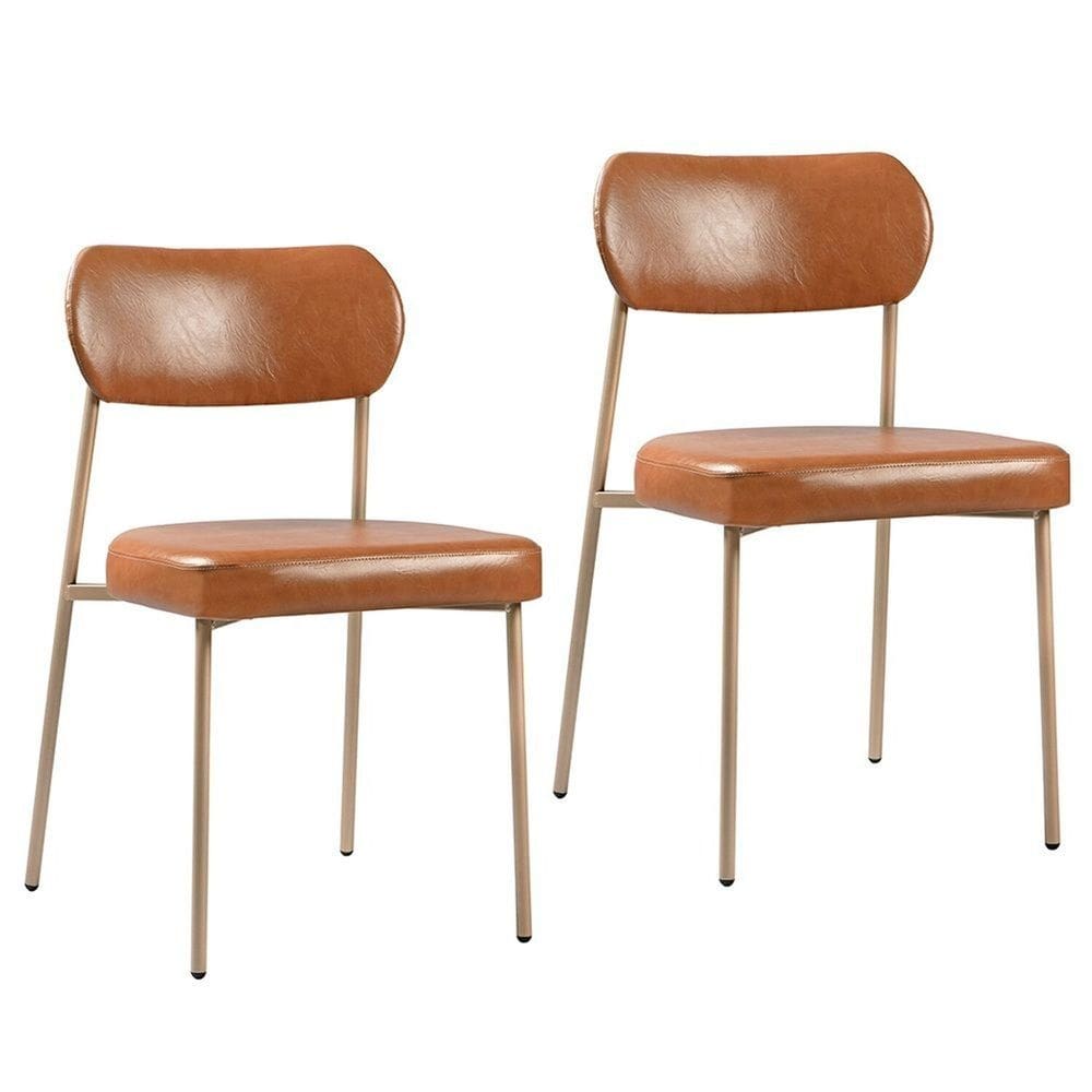 Kit 2 Cadeiras Sala de Jantar Couro Sintético Design aço Carbono Lavinia Marrom/Champanhe