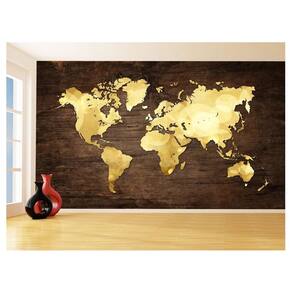 Papel De Parede 3D Mapa Mundi Madeira Arte Cores 3,5M Nmu69