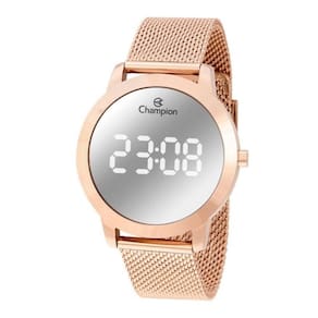 Relógio feminino rose led branco champion prova d`água +