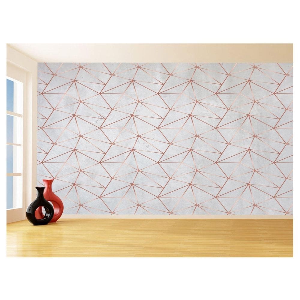 Papel De Parede 3D Concreto Linhas Dourado Rose 3,5M Kkt222