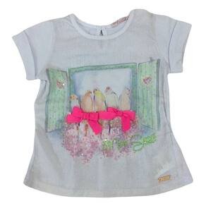 Blusa infantil verão fem Mon Sucrê branca/rosa