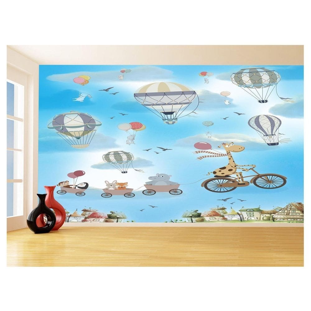 Papel De Parede 3D Infantil Nuvens Girafa Babê 3,5M Azs360