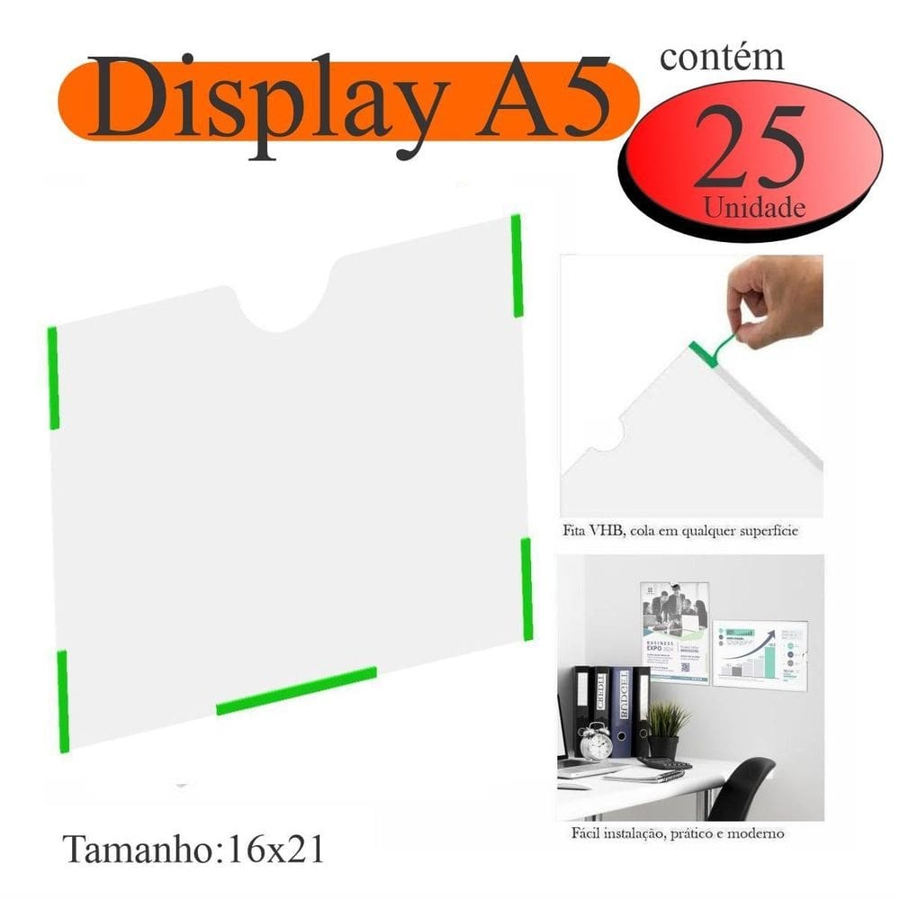 25 Display A5 Expositor Folhas Quadro Aviso Parede Pet Horiz