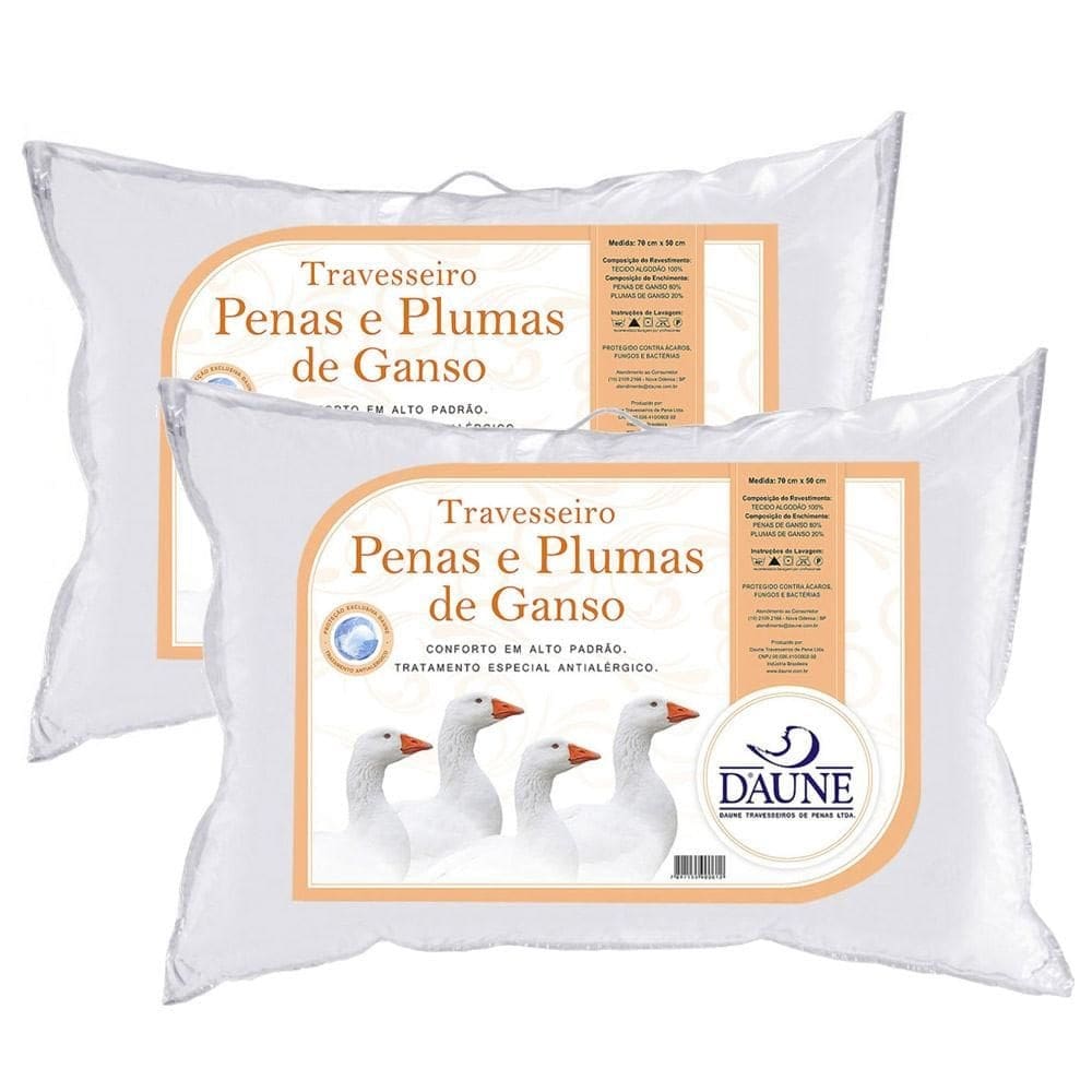 Kit 2 Travesseiro 80% Penas 20% Plumas Daune - 50x70