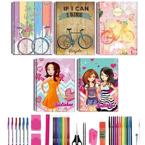 Kit 10 caderno capa dura grande a4 arame com 40 materiais