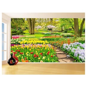 Papel De Parede Jardim Flores Coloridas Pedras 3,5M Jjp50