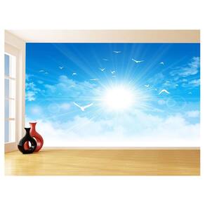 Papel De Parede 3D Paisagem Céu Azul Nuvens 3,5M Nsk116