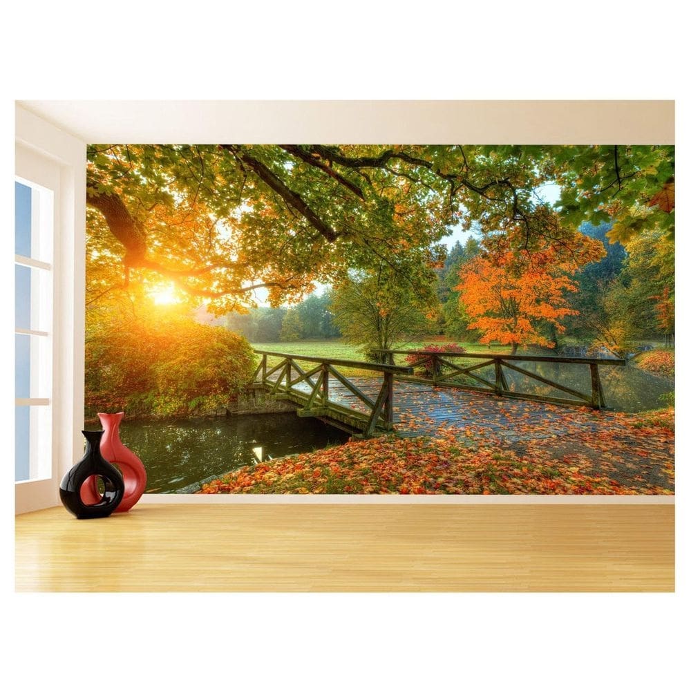 Papel De Parede 3D Paisagem Lago Ponte Parque 3,5M Nlk157