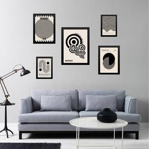 Kit 5 Quadros Bauhaus Preto E Branco
