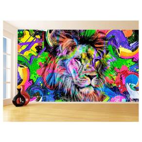 Papel De Parede Animais Leão Rosto Arte Cores 3,5M Anm463