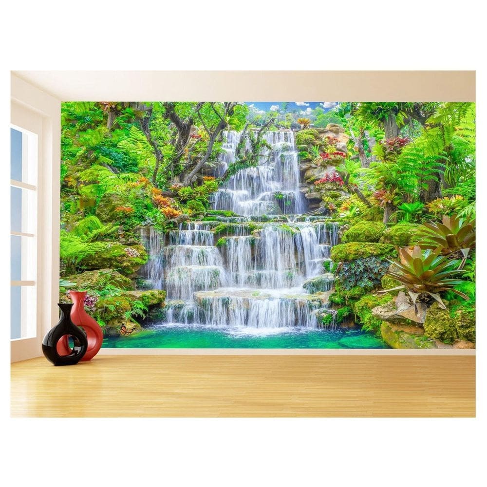 Papel De Parede 3D Paisagem Cachoeira Florestas 3,5M Nch253