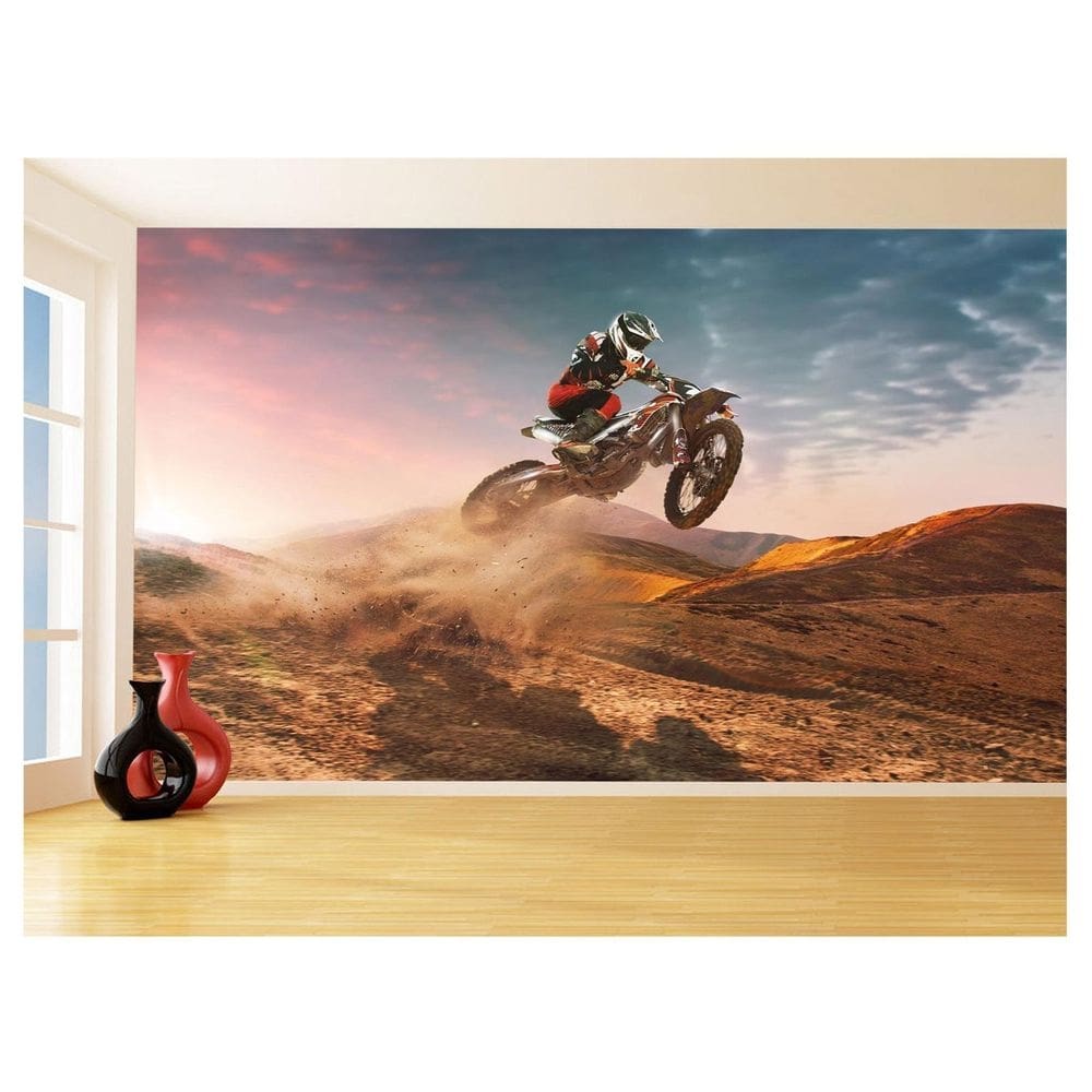 Papel De Parede 3D Moto Cross Trilha Terra Mx 3,5M Bkm22