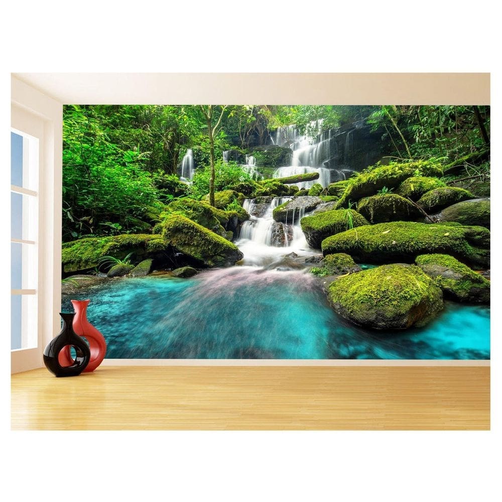 Papel De Parede 3D Paisagem Cachoeira Florestas 3,5M Nch244