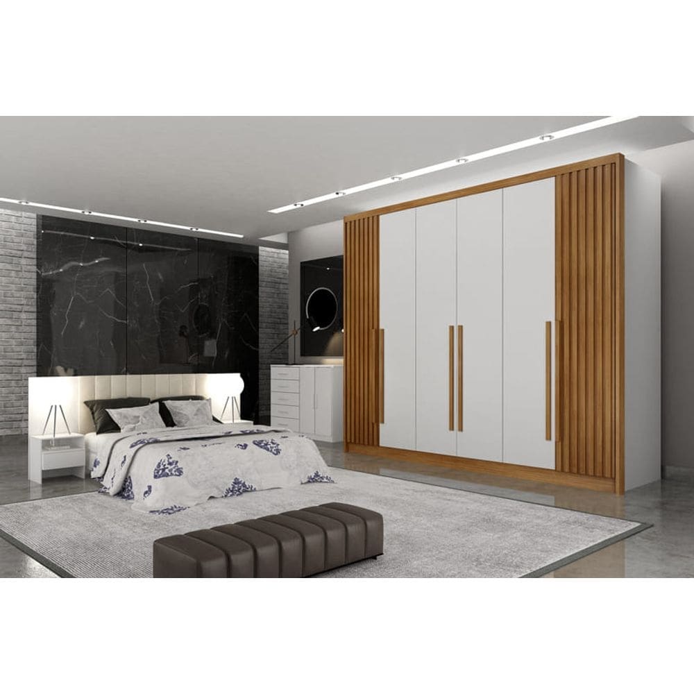 Guarda Roupa Casal 6 Portas 8 Gavetas - Maldivas Ripado-Branco - Móveis Novo Horizonte