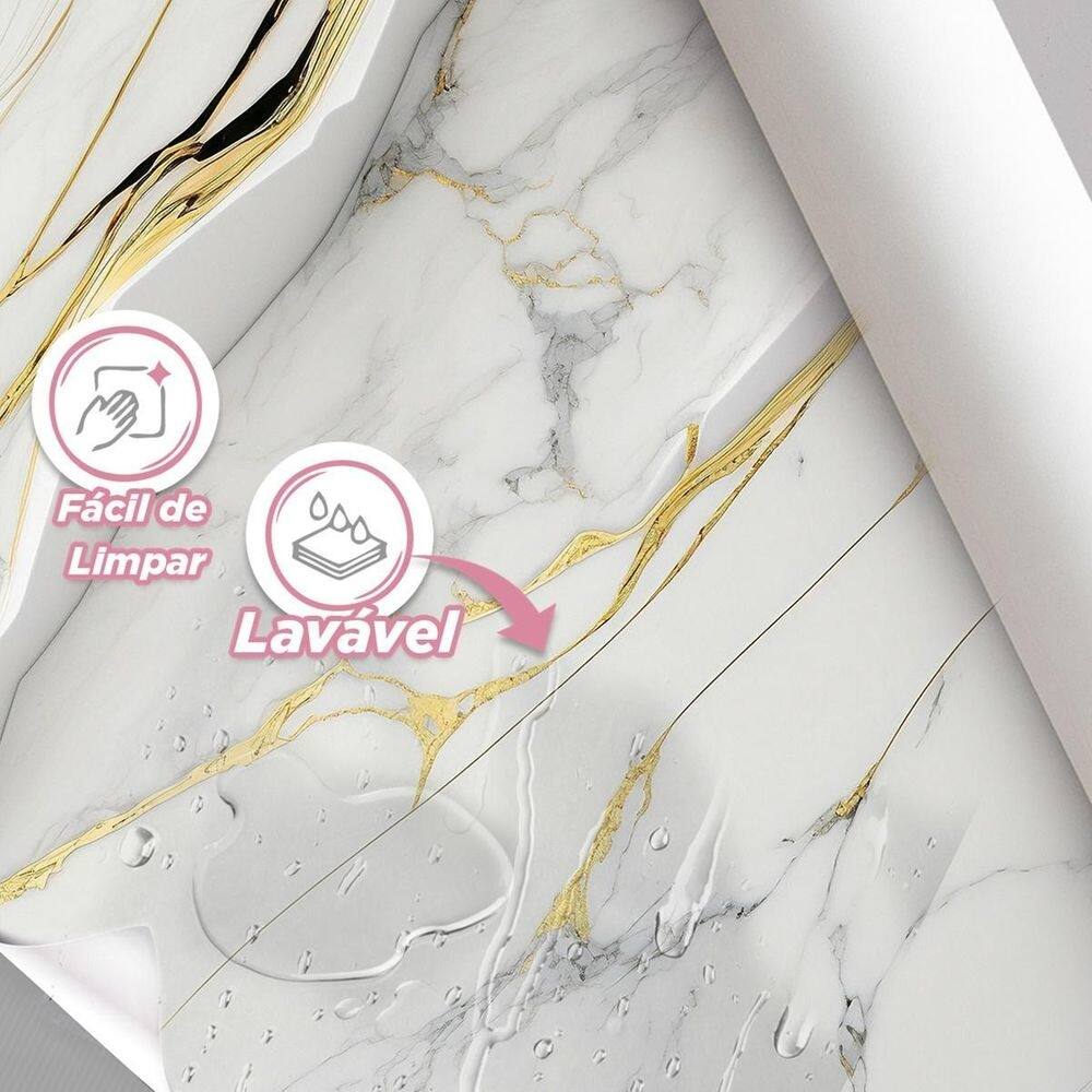 Papel De Parede Painel 3D Mármore Branco Com Ouro 1,5M