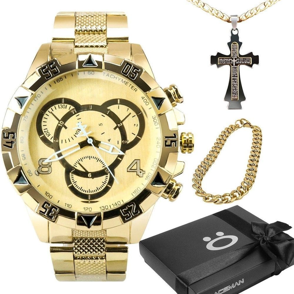 Relogio Prova Dagua Banhado + Pulseira + Caixa Casual Social