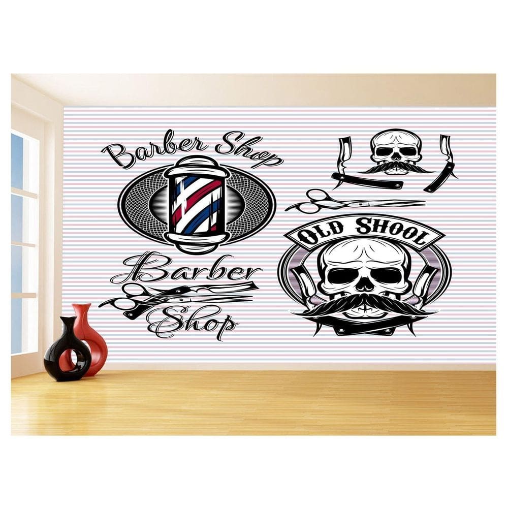 Papel De Parede 3D Barbearia Barber Shop Logo 3,5M Brb14