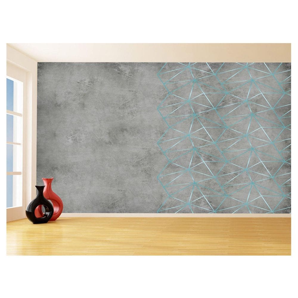 Papel De Parede Concreto Linhas Azul Turquesa 3,5M Kkt264