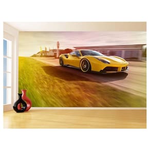 Papel De Parede 3D Carro Ferrari Amarela Pista 3,5M Car131