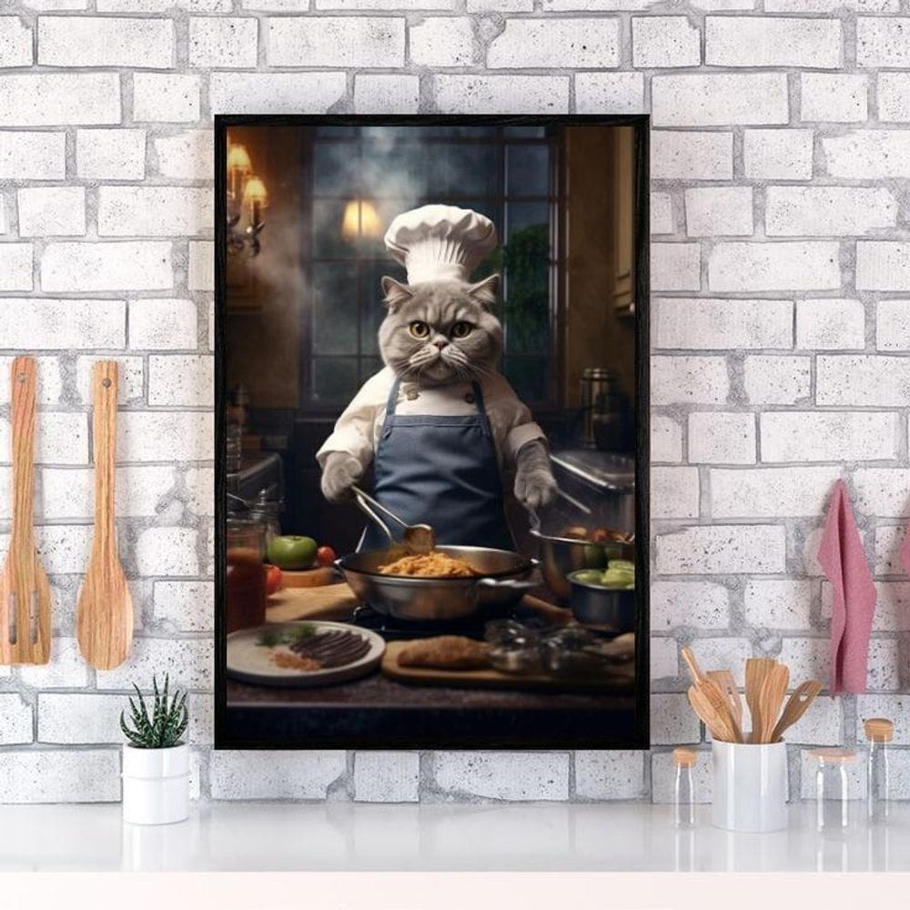 Quadro Para Cozinha Gato Cozinheiro 45X34Cm