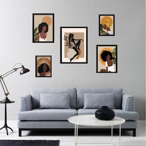 Kit 5 Quadros Mulheres Negras Boho