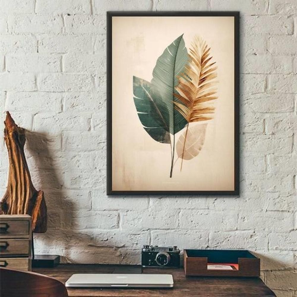 Quadro Aquarela Moderna Folha Cores Suaves 45X34Cm - Vidro