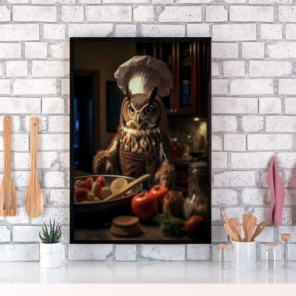 Quadro Para Cozinha Coruja Cozinheira 45X34Cm