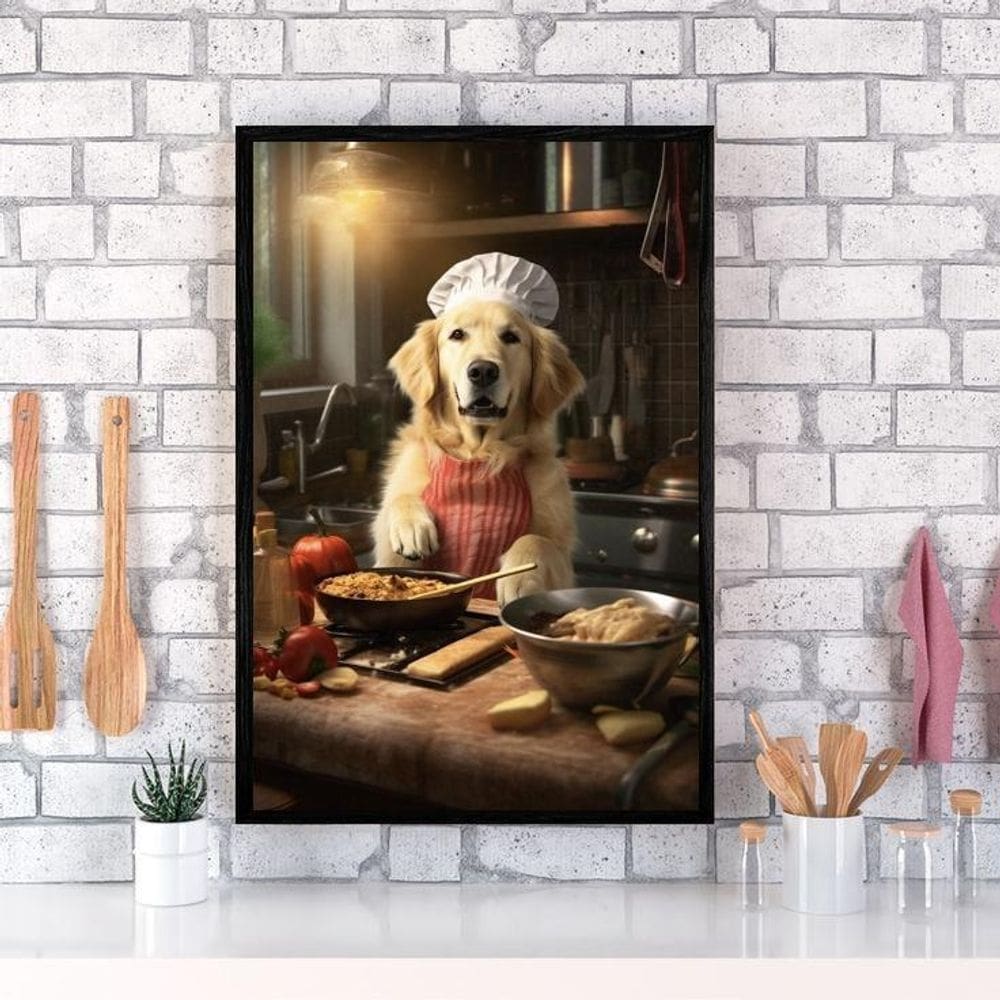 Quadro Para Cozinha Cão Golden Retriever 33X24Cm - Com Vidro