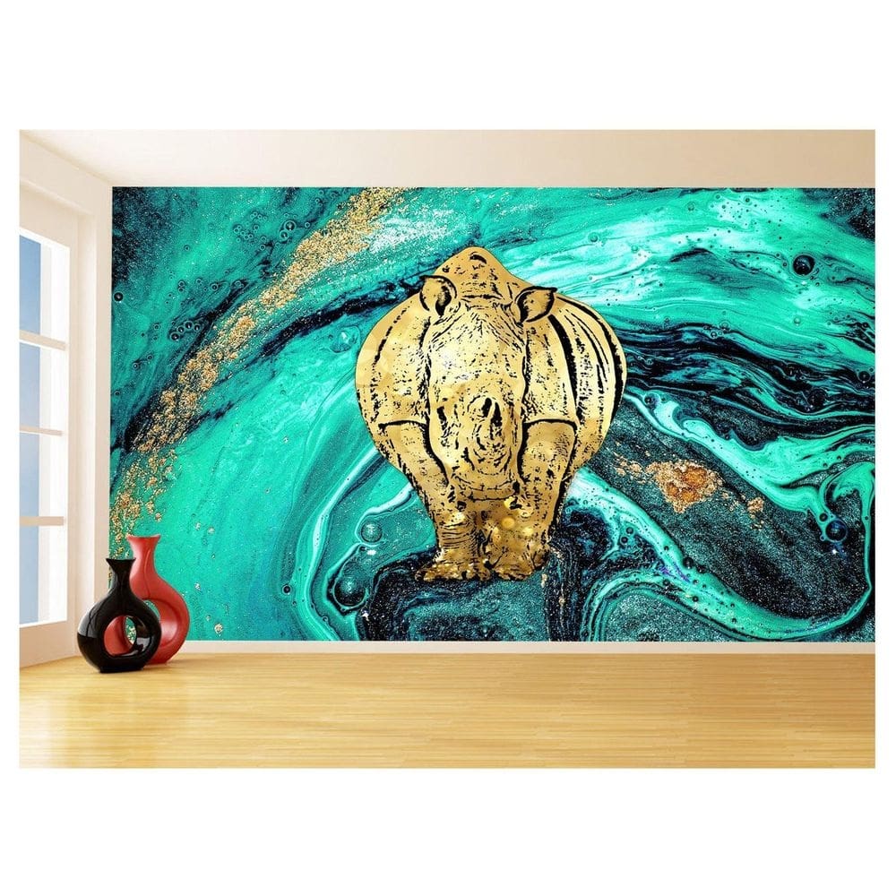 Papel De Parede 3D Animais Pop Art Rinoceronte 3,5M Pxa480