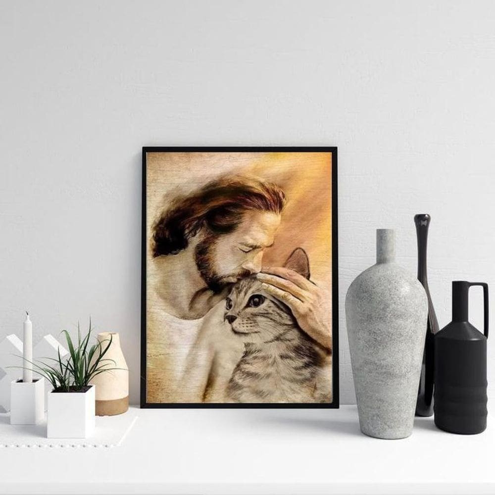 Quadro Jesus Acolhendo Gatinho 45X34Cm