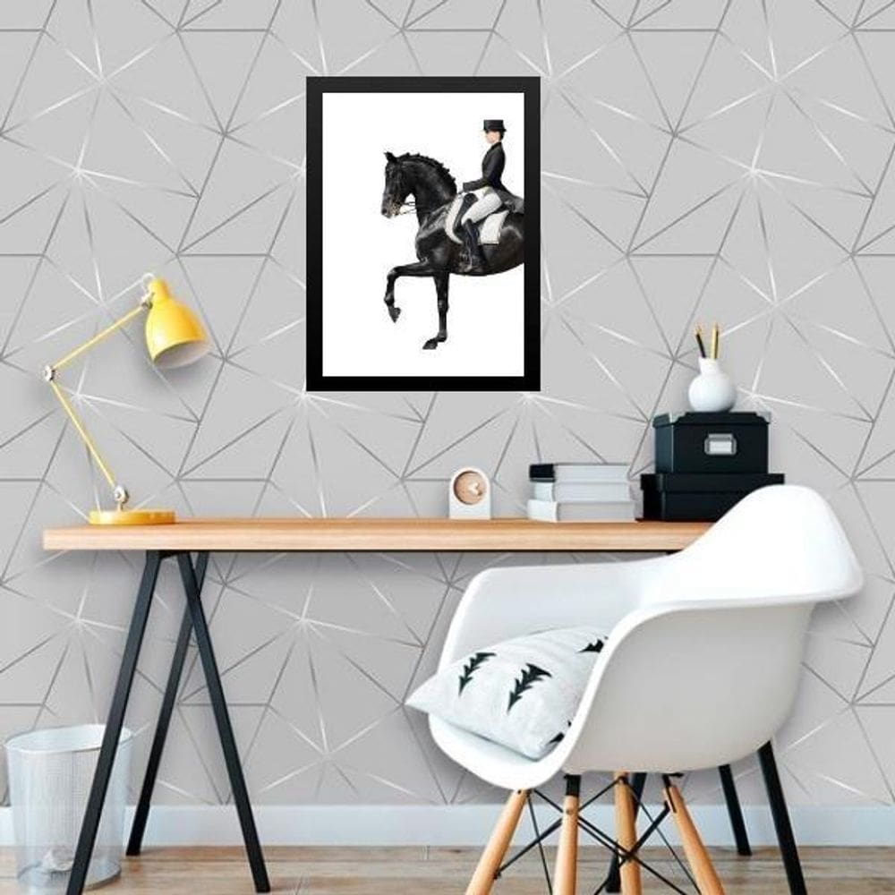 Quadro Hipismo - Mulher Montada Cavalo 33X24Cm - Com Vidro