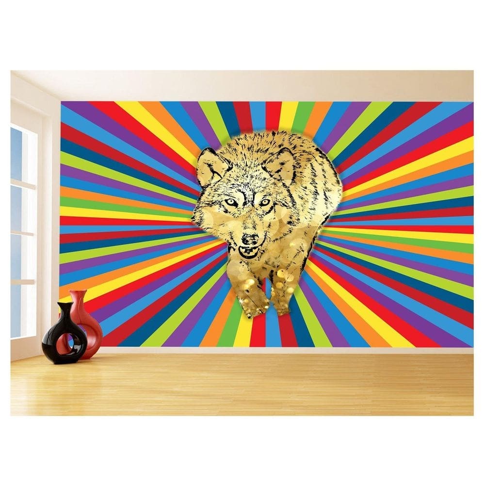 Papel De Parede Animais Pop Art Lobo Colorido 3,5M Pxa608