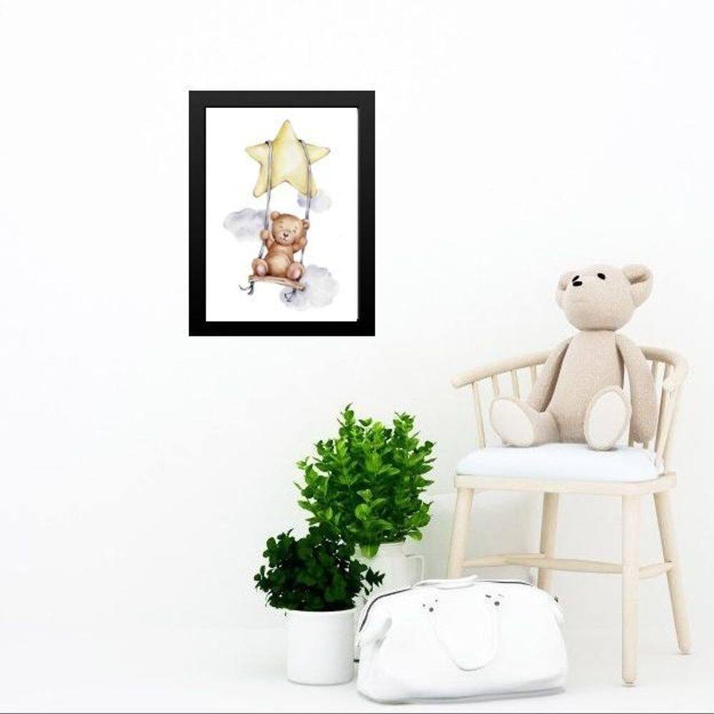 Quadro Quarto Bebê Ursinho Estrela 33X24Cm - Com Vidro