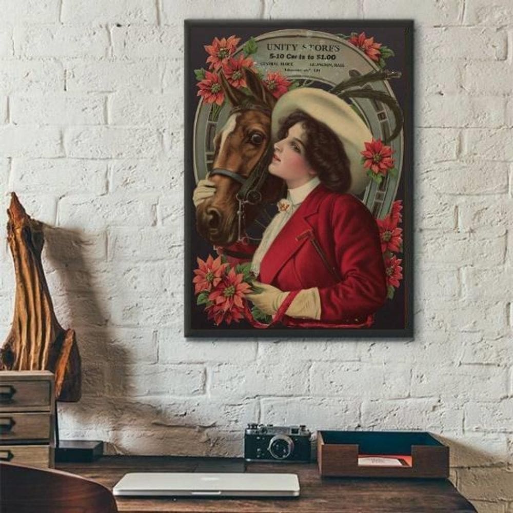 Quadro Mulher Vintage Com Cavalo 45X34Cm