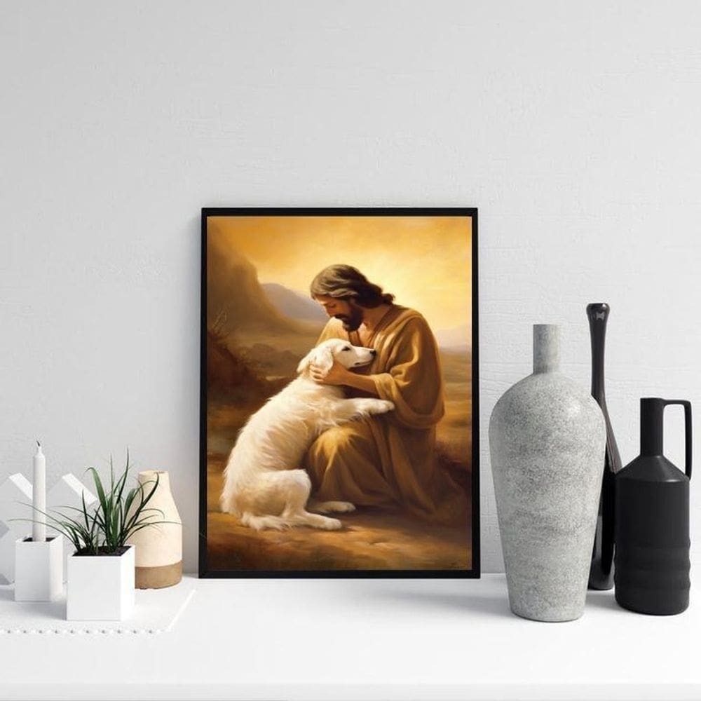 Quadro Decorativo Jesus Acolhendo Cão 45X34Cm