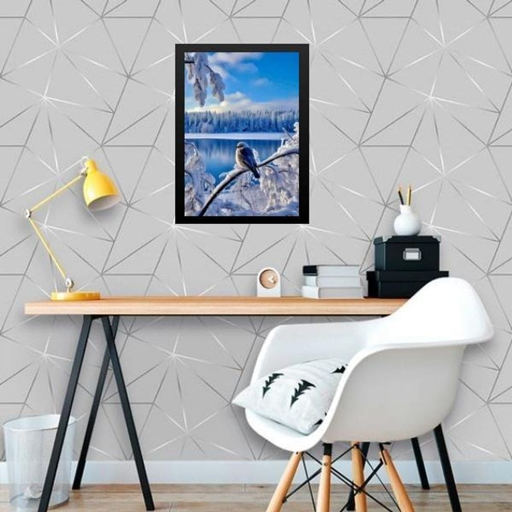 Quadro Paisagem Neve - Passarinho 24X18Cm