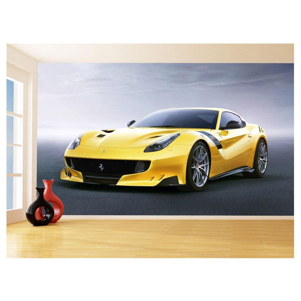 Papel De Parede Carro Ferrari Amarela Garagem 3,5M Car164