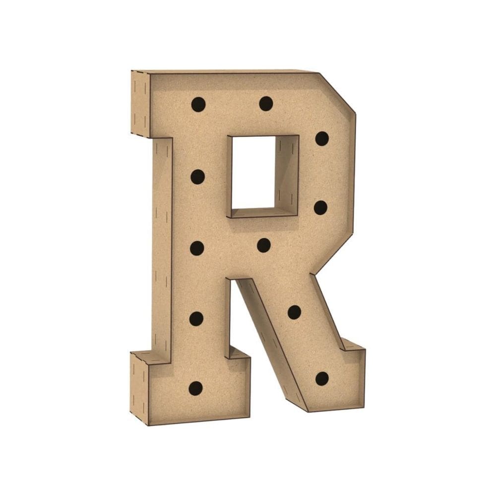 Letra Caixa Grande R Mdf 100Cm Altura Furo Lampad Iluminação