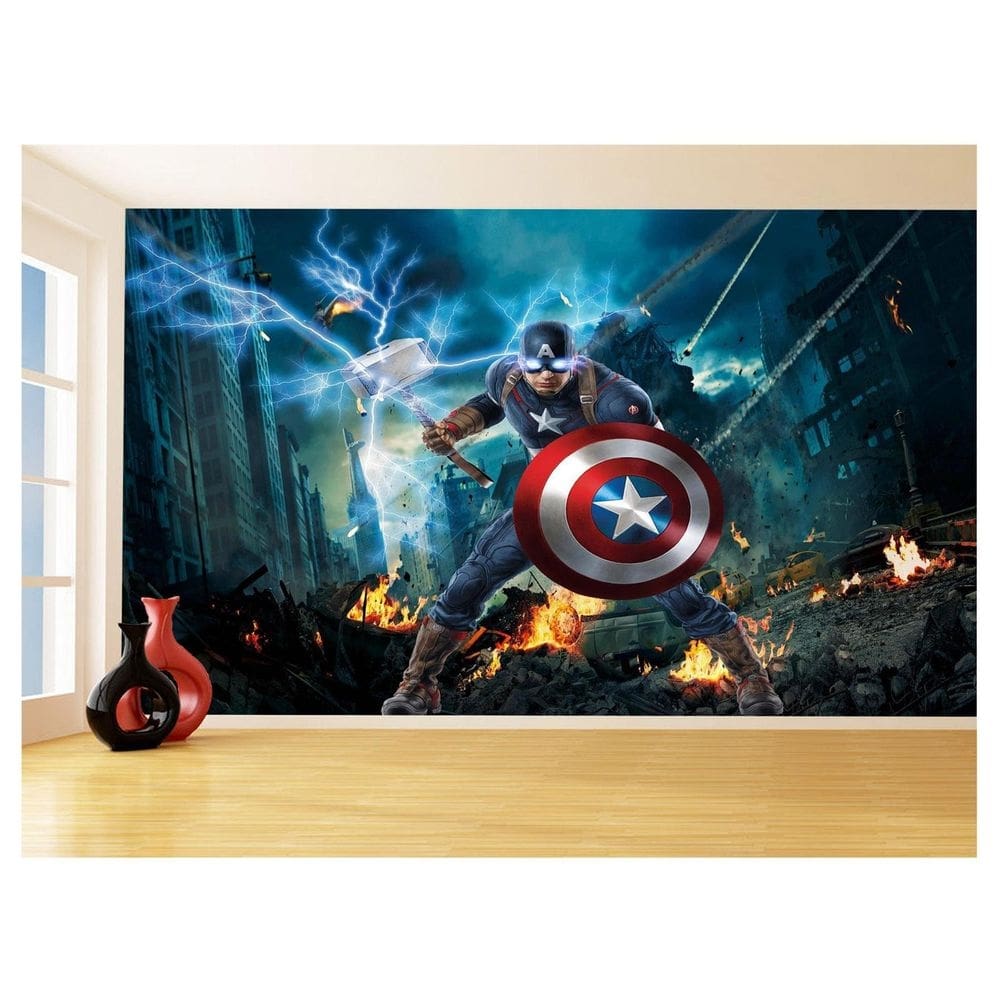 Papel De Parede 3D Heróis Vingadores Capitão 3,5M Nhma124