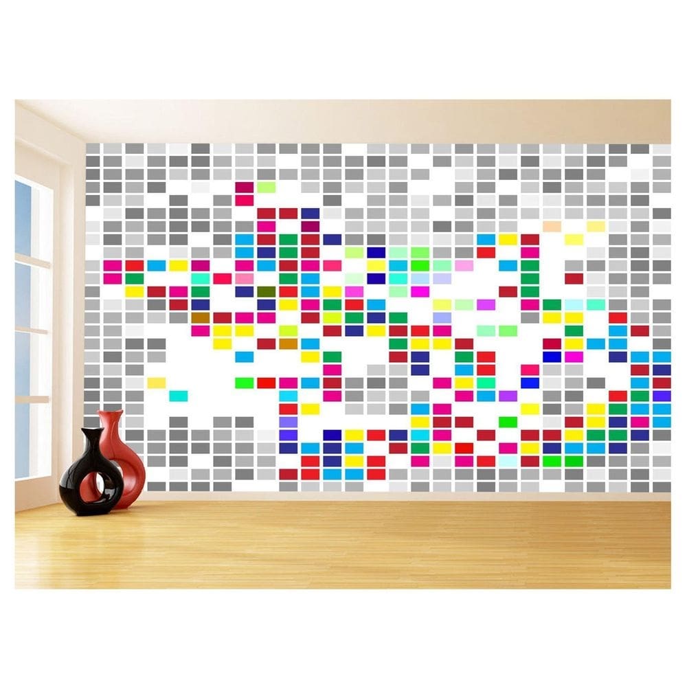 Papel De Parede Geométrico Quadrados Colorido 3,5M Gmt126